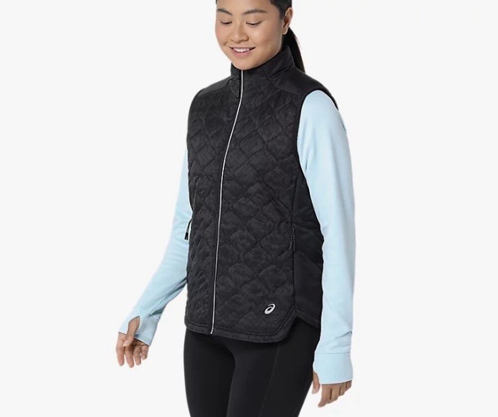Asics Quilted Performance Insulated Vest Black Women's Large Full Zip Pockets